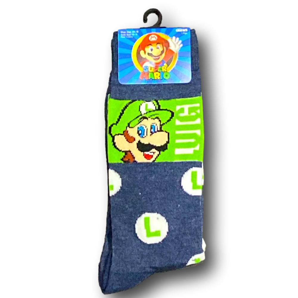 3/$20 Super Mario Bros Luigi Funny Novelty Crew Socks - NWT